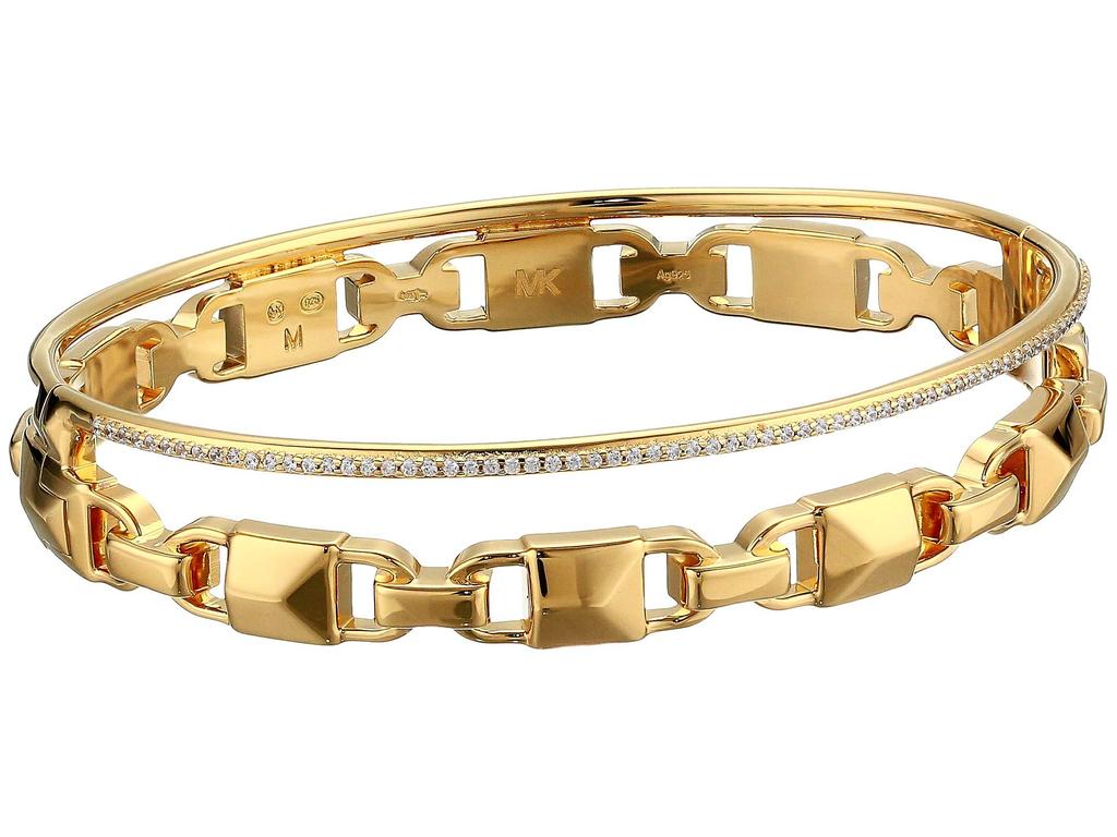 Precious Metal-Plated Sterling Silver Mercer Link Pavé Halo Bangle Bracelet商品第1张图片规格展示