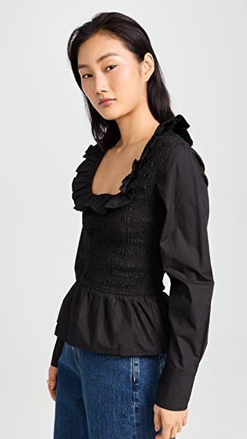 商品Ganni|棉质府绸开领罩衫式女式衬衫,价格¥1539,第5张图片详细描述