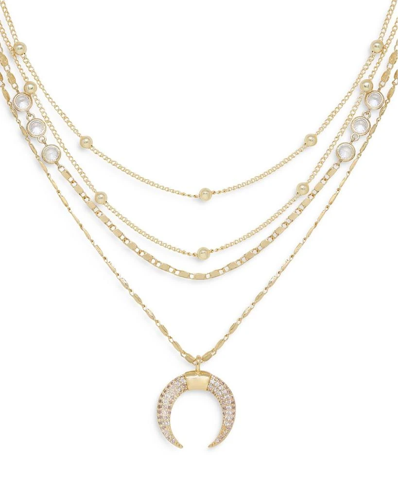 商品Ettika Jewelry|Layered Chain & Horn Pendant Necklace in 18K Gold Plate, 14",价格¥526,第1张图片