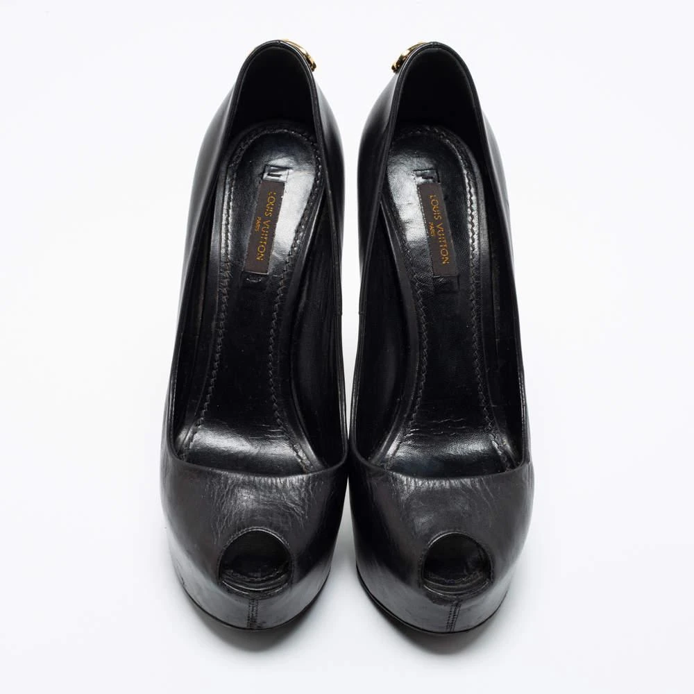 商品[二手商品] Louis Vuitton|Louis Vuitton Black Leather Oh Really! Peep Toe Platform Pumps Size 38,价格¥1106,第3张图片详细描述