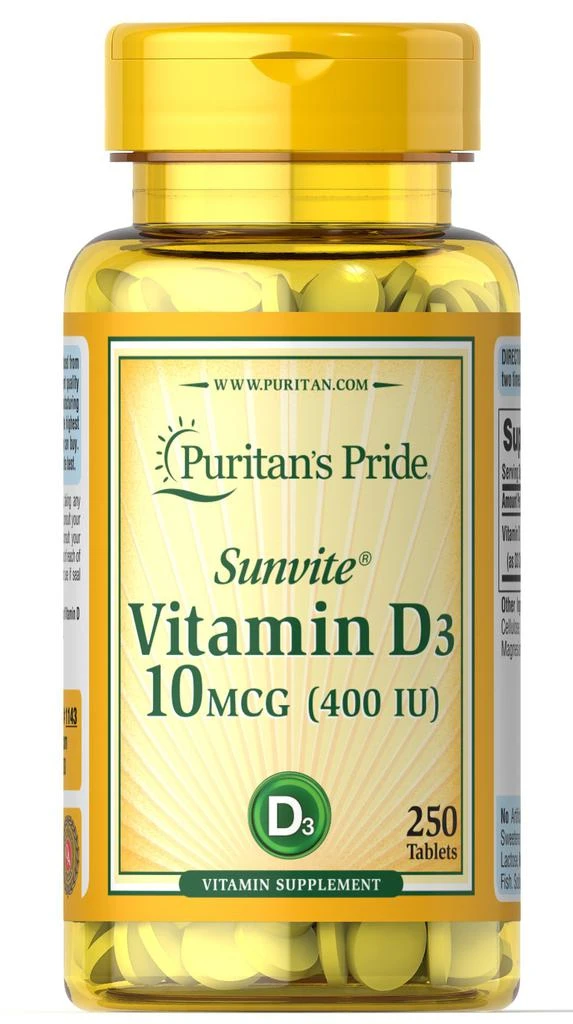 商品Puritan's Pride|Vitamin D3 10 mcg (400 IU) 250 Tablets,价格¥90-¥179,第1张图片