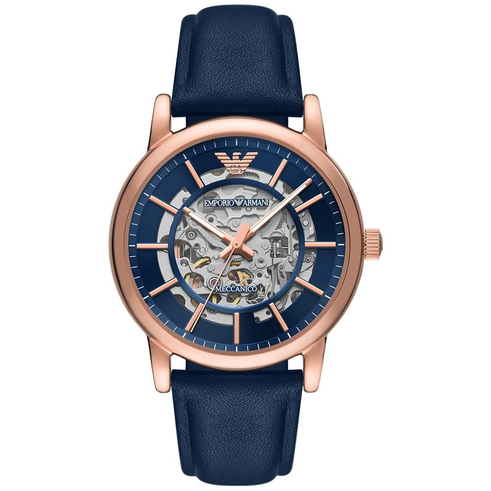 商品Emporio Armani|Men's Automatic Blue Leather Strap Watch 43mm,价格¥2498,第1张图片