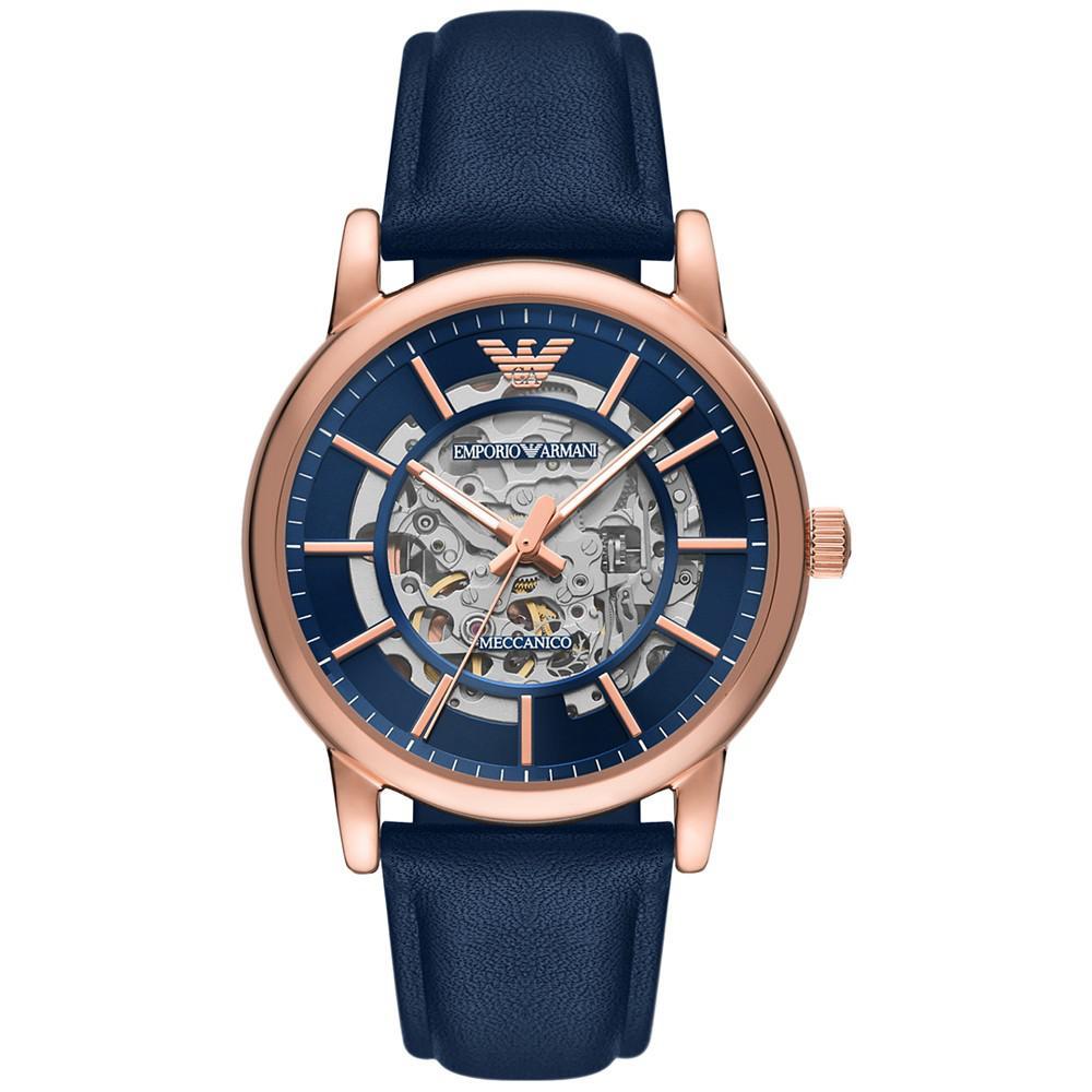 商品Emporio Armani|Men's Automatic Blue Leather Strap Watch 43mm,价格¥3264,第1张图片