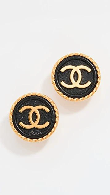 商品[二手商品] What Goes Around Comes Around|Chanel Gold Black Rope Edge CC Earrings,价格¥8118,第1张图片