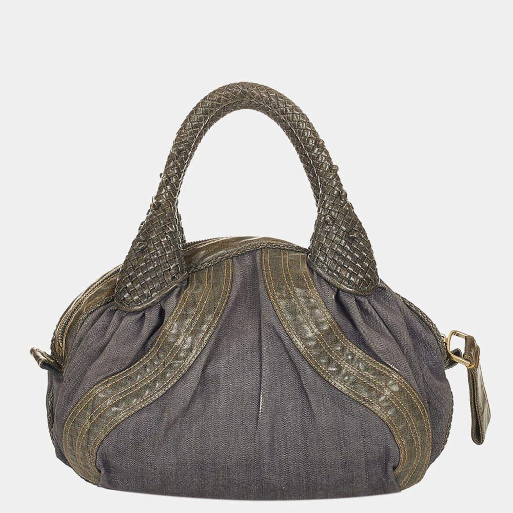商品[二手商品] Fendi|Fendi Grey Denim Leather Spy Top Handle Bag,价格¥4459,第3张图片详细描述