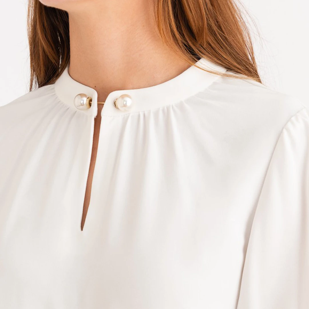 商品[国内直发] Petite Studio NYC|Buvette 珍珠衬衣 - 象牙白 | Buvette Blouse - Ivory,价格¥791,第4张图片详细描述