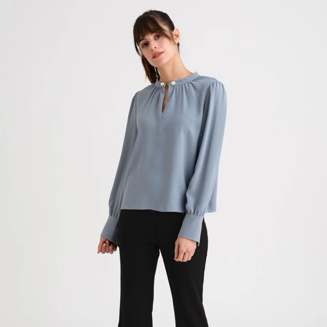 商品[国内直发] Petite Studio NYC|Buvette 珍珠衬衣 - 雾蓝色 | Buvette Blouse - Dusty Blue,价格¥782,第1张图片