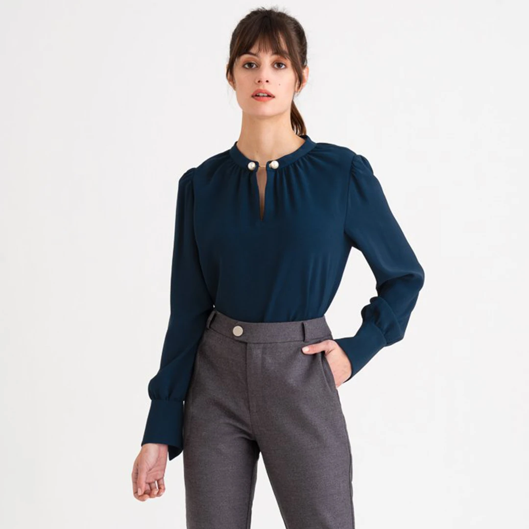 商品[国内直发] Petite Studio NYC|Buvette 珍珠衬衣 - 藏青色 | Buvette Blouse - Navy,价格¥782,第1张图片