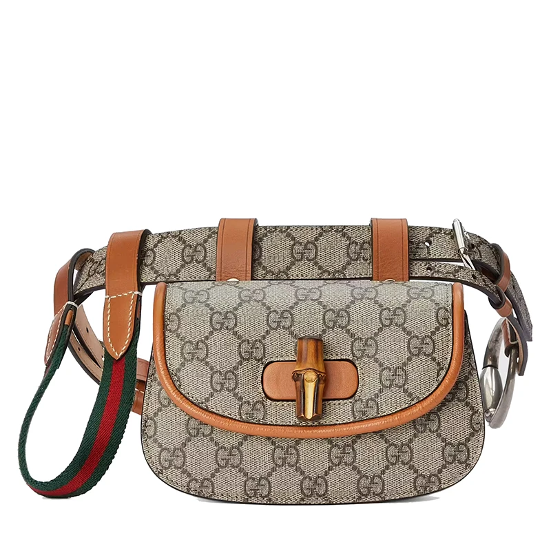 GUCCI/古驰 女士米色经典老花帆布拼接棕色皮革竹子饰面腰包681137UIQEN8288 商品