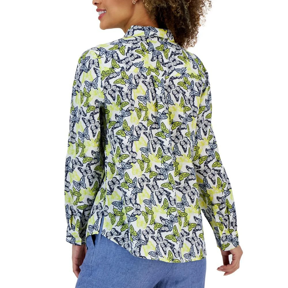 商品Charter Club|Petite Linen Butterfly-Print Long-Sleeve Shirt, Created for Macy's,价格¥81,第2张图片详细描述