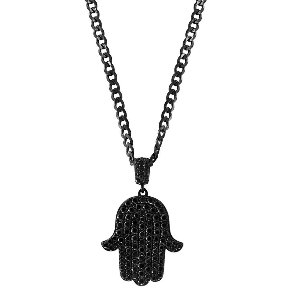 商品Effy|EFFY® Men's Black Spinel Hamsa Hand 24" Pendant Necklace in Black PVD-Plated Sterling Silver,价格¥7139,第1张图片