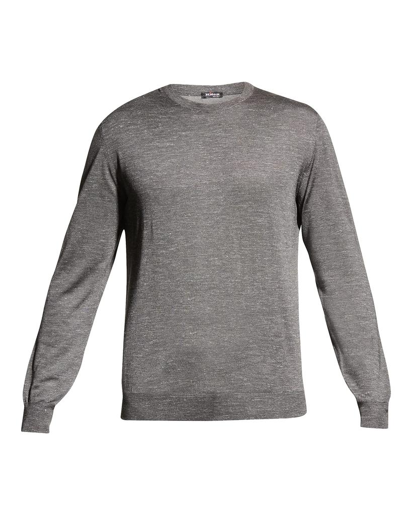 Men's Heathered Crewneck Cashmere Silk Sweater商品第2张图片规格展示