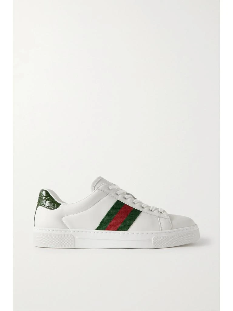 商品Gucci|Ace 织带边饰皮革运动鞋  - IT36,价格¥6898,第1张图片