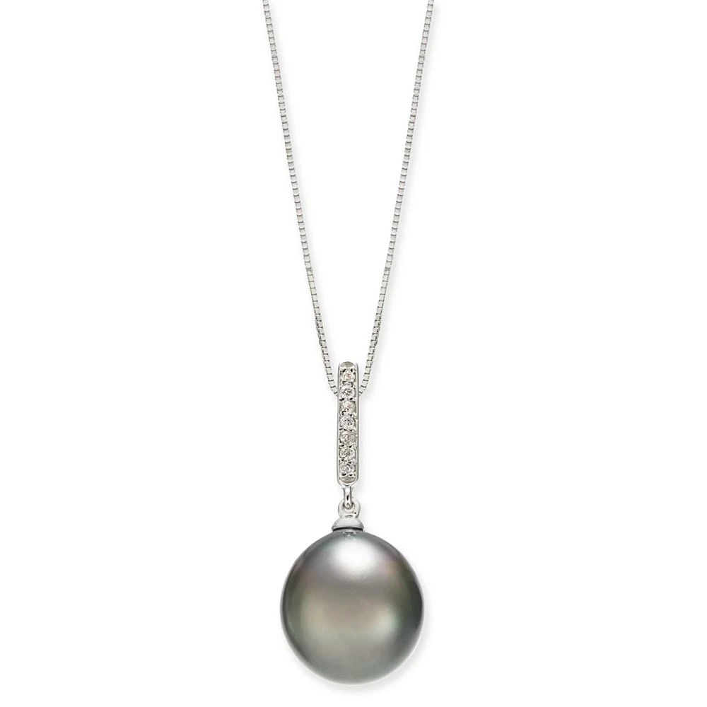 商品Macy's|Cultured Tahitian Pearl (10mm) & Diamond Accent 18" Pendant Necklace in 14k White Gold,价格¥4052,第1张图片