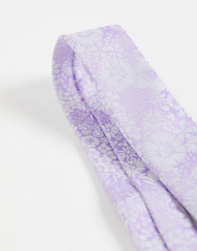 ASOS DESIGN slim tie in purple floral商品第4张图片规格展示