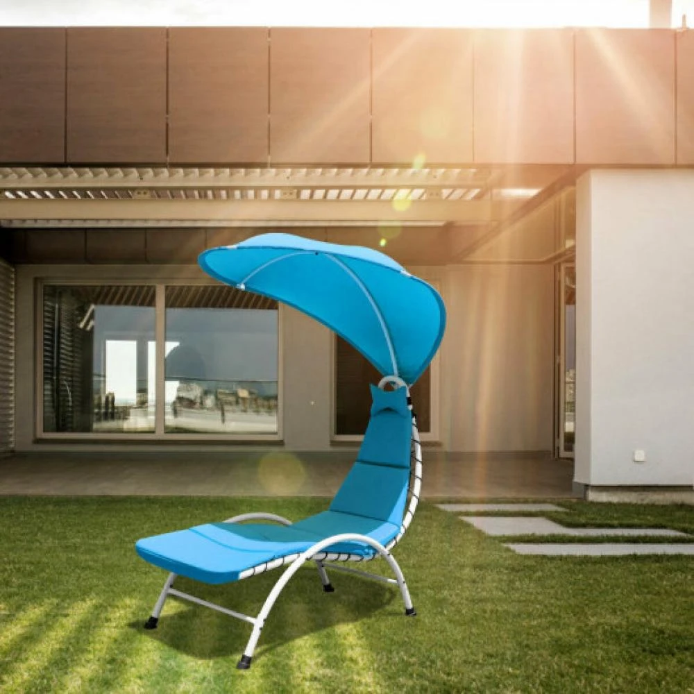 商品Hivvago|Patio Hanging Swing Hammock Chaise Lounger Chair with Canopy-Beige,价格¥1507,第3张图片详细描述