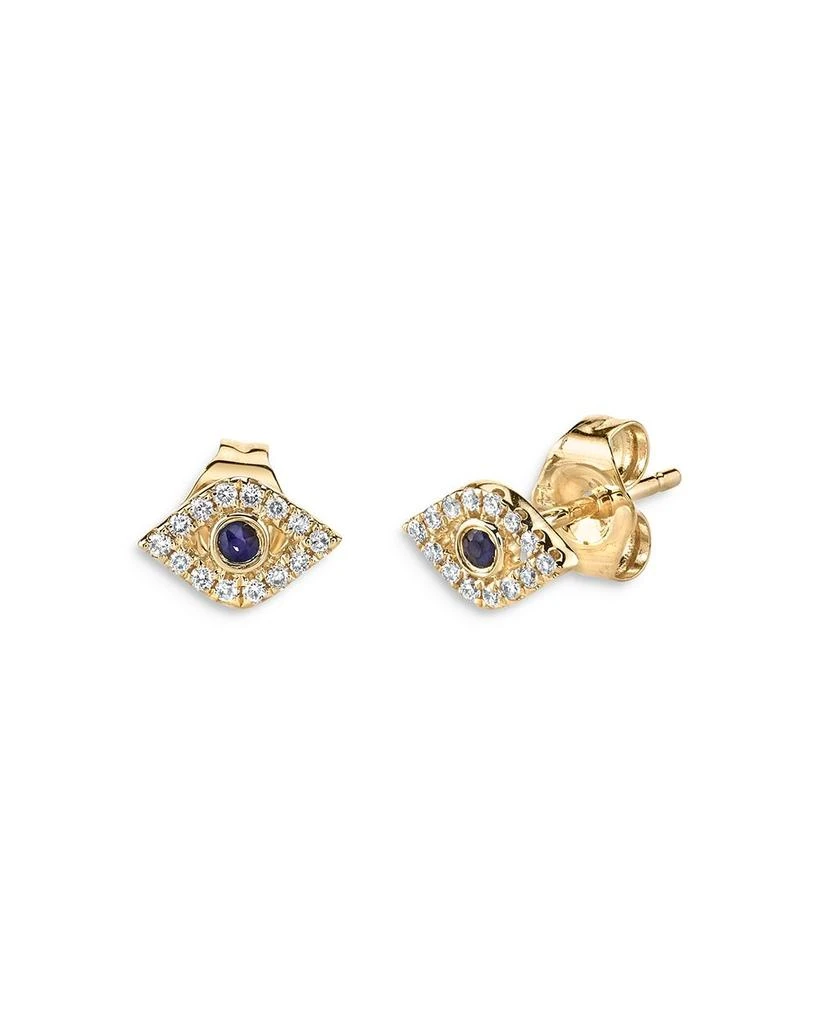 商品Sydney Evan|14k Yellow Gold Blue Sapphire & Diamond Evil Eye Stud Earrings,价格¥6504,第1张图片