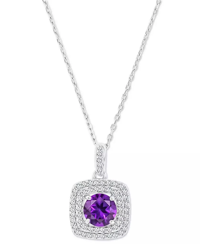 商品Macy's|Amethyst (1-1/5 ct. t.w.) & Lab-Grown White Sapphire (1/3 ct. t.w.) Square Halo Birthstone Pendant Necklace in Sterling Silver, 16" + 2" extender (Also in Additional Birthstones),价格¥325,第1张图片
