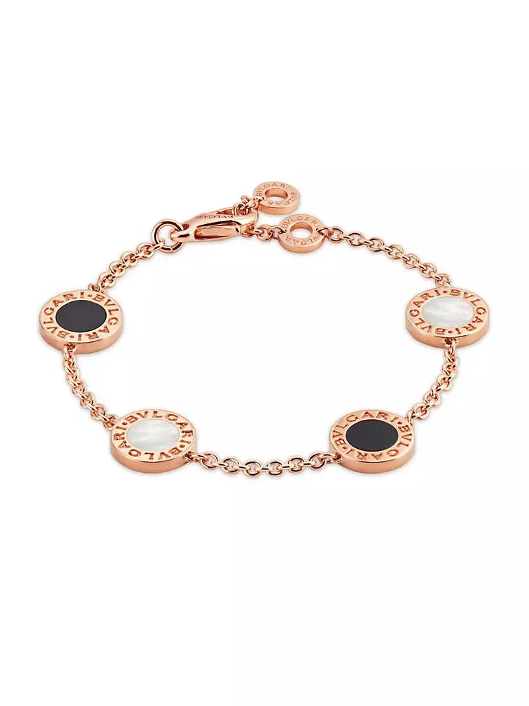 商品BVLGARI|BVLGARI BVLGARI 18K Pink Gold, Mother Of Pearl, & Onyx Charm Bracelet, Medium/Large,价格¥31240,第1张图片