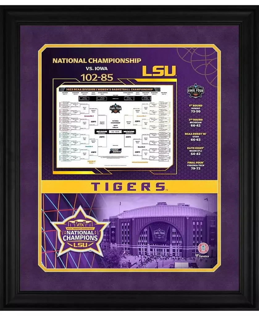 商品Fanatics Authentic|LSU Tigers 2023 NCAA Women's Basketball National Champions Framed 20" x 24" Bracket Collage Photo,价格¥999,第1张图片