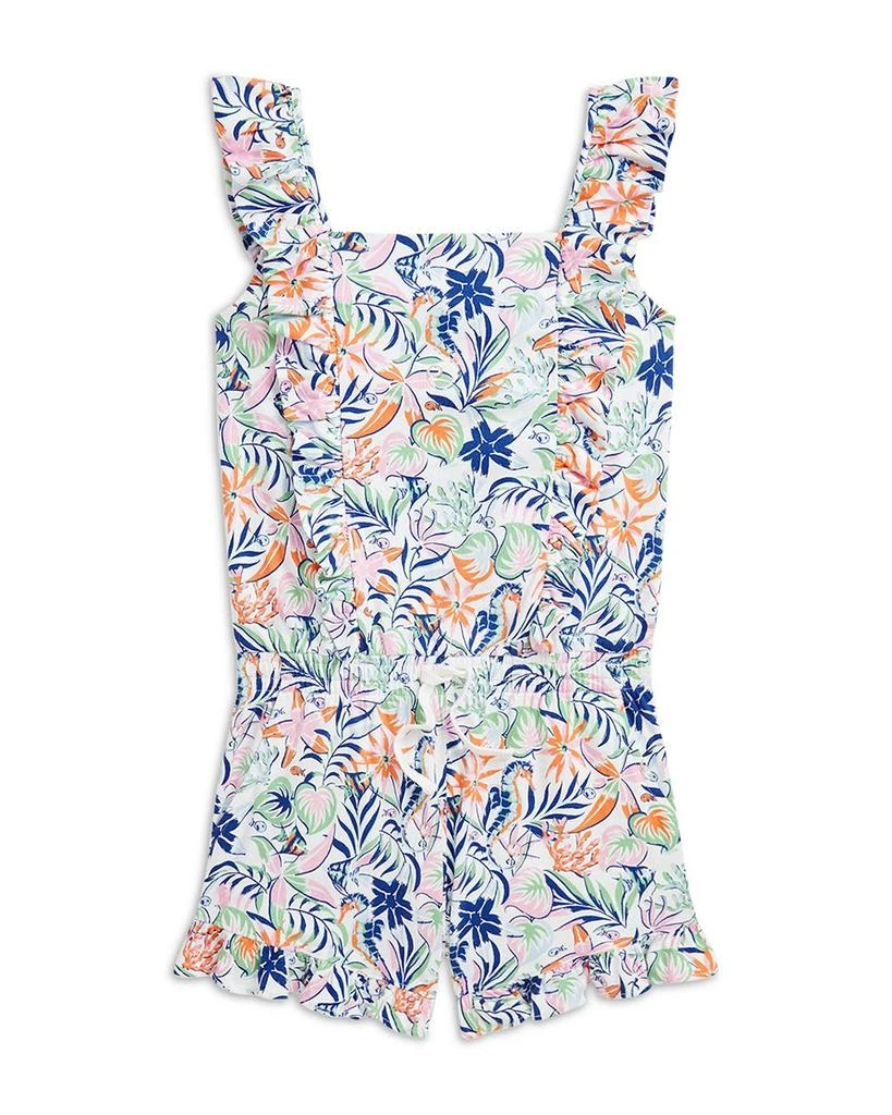 商品Ralph Lauren|Girls' Tropical Print Ruffled Cotton Romper - Little Kid, Big Kid,价格¥146,第1张图片详细描述