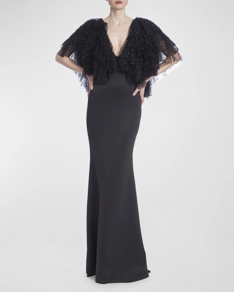 商品Badgley Mischka|Crystal Ruffle Trumpet Gown,价格¥3684,第1张图片