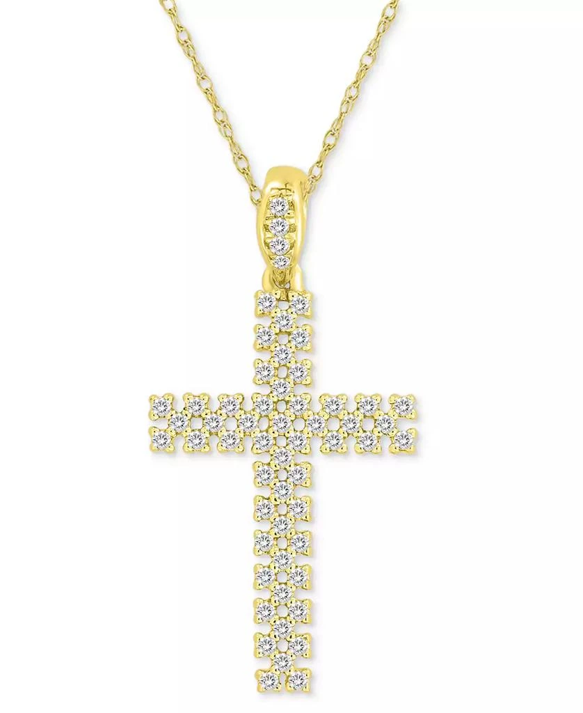 商品Macy's|Diamond Cross 18" Pendant Necklace (1/4 ct. t.w.) in 10k Gold,价格¥2083,第1张图片