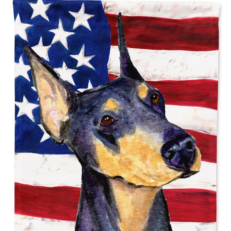 商品Caroline's Treasures|28 x 40 in. Polyester USA American Flag with Doberman Flag Canvas House Size 2-Sided Heavyweight,价格¥329,第1张图片