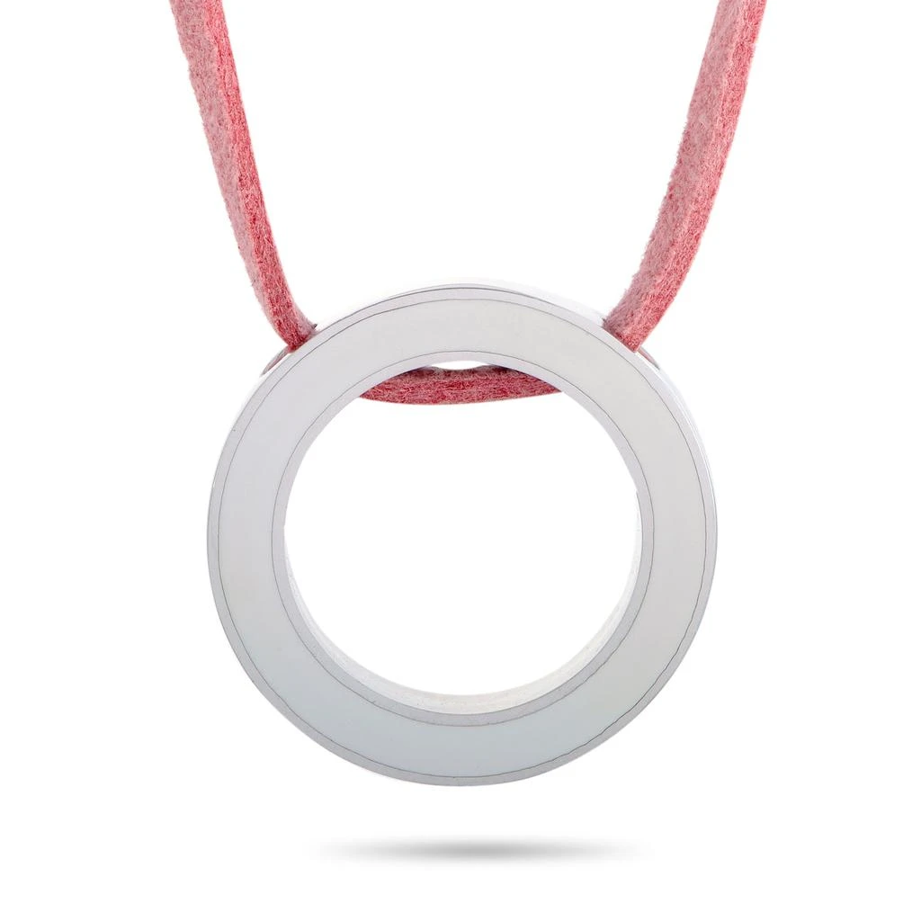 商品Movado|Movado Breast Cancer Awareness Sterling Silver and Enamel Circle Pink Leather Cord Necklace,价格¥331,第1张图片