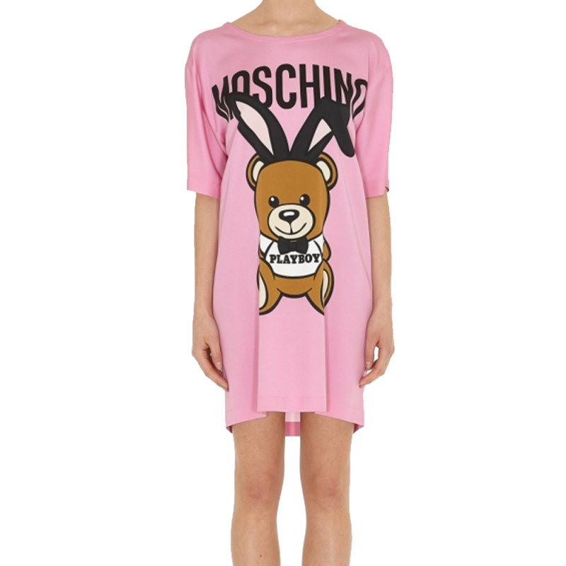 Moschino 莫斯奇诺 女士粉色小熊图案T恤式连衣裙  EV0429-565-1208商品第1张图片规格展示