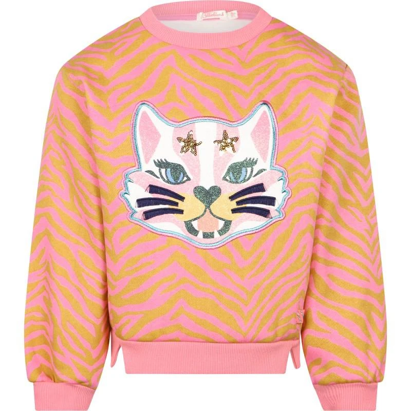 商品Billieblush|Glittery cat animal striped sweatshirt in pink,价格¥502,第1张图片