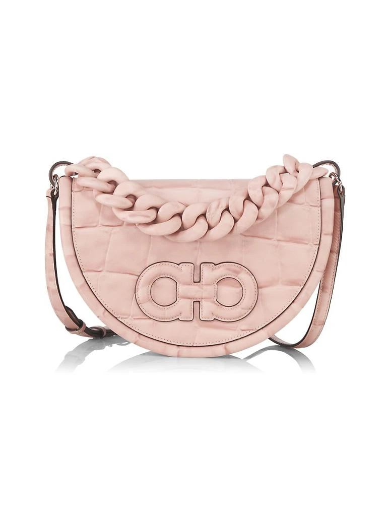 商品Salvatore Ferragamo|Half Moon Croc-Embossed Leather Chain Shoulder Bag,价格¥16664,第1张图片