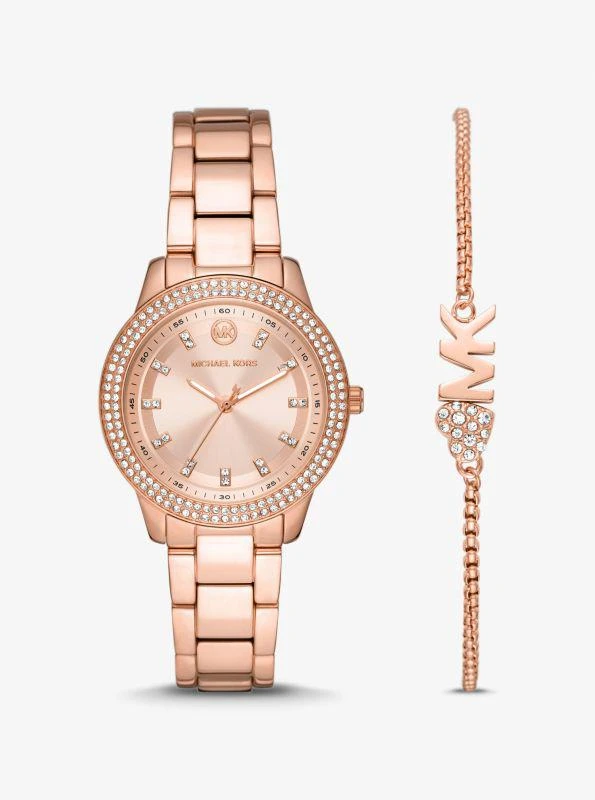 商品Michael Kors|Mini Tibby Rose Gold-Tone Pavé Watch and Bracelet Gift Set,价格¥1490,第1张图片