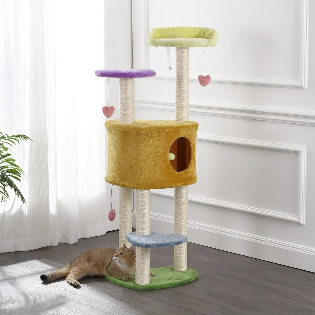 商品THE LICKER STORE|Aisling 51" 4-Tier Modern Sisal Heart Cat Tree with Scratching Posts, Napping Perch, and Dangling Toys, Multi,价格¥1012,第1张图片