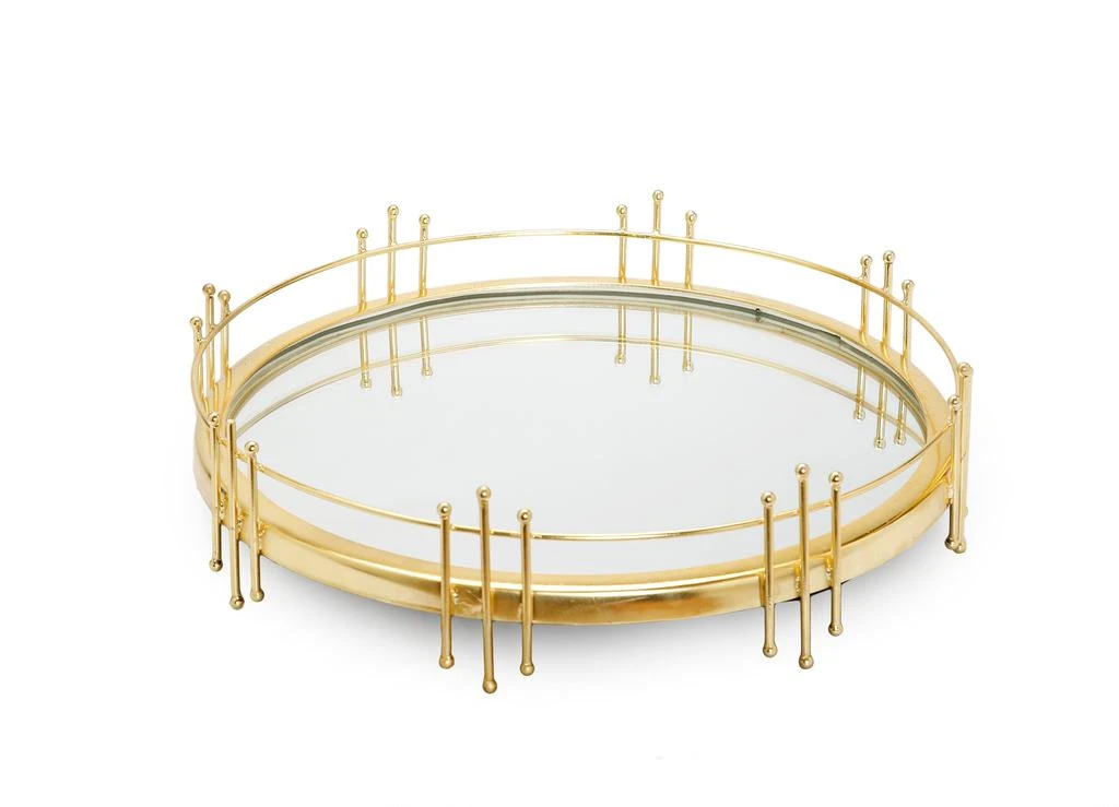 商品Classic Touch Decor|Round Mirror Tray with Gold Symmetrical Design,价格¥925,第1张图片
