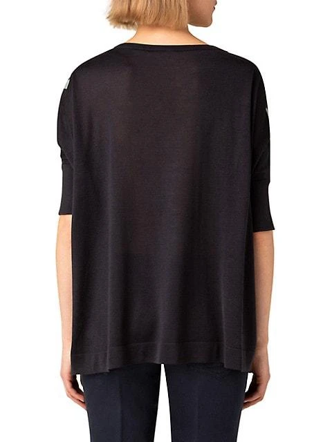 商品Akris|Boxy Striped-Front Top,价格¥3327,第5张图片详细描述