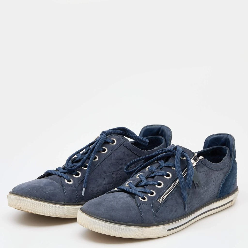 商品[二手商品] Louis Vuitton|Louis Vuitton Blue Damier Nubuck Leather and Suede Aventure Zip Up Sneakers Size 43,价格¥2498,第2张图片详细描述