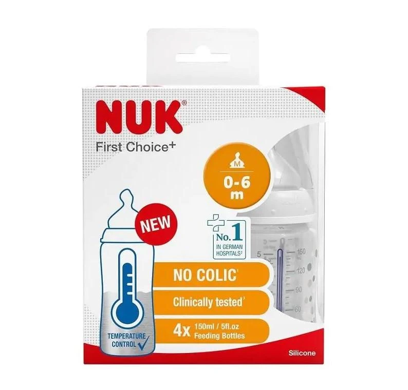 商品NUK|Nuk -  First Choice  Temperature Control Feeding Bottles - (4x150ml),价格¥196,第1张图片