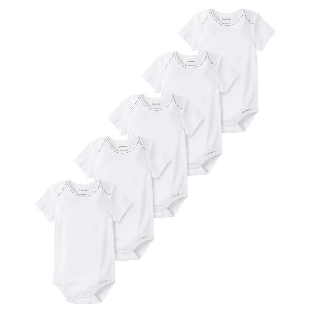 商品Calvin Klein|Baby Boys or Girls Organic Cotton Short Sleeve Bodysuits, Pack of 5,价格¥187,第2张图片详细描述