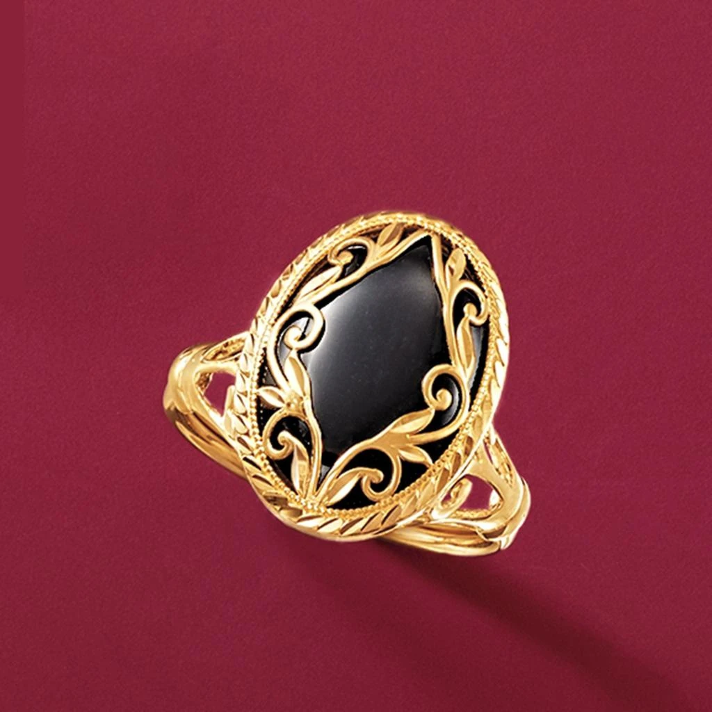 商品Ross-Simons|Black Onyx Scroll Ring in 14kt Yellow Gold,价格¥4736,第4张图片详细描述