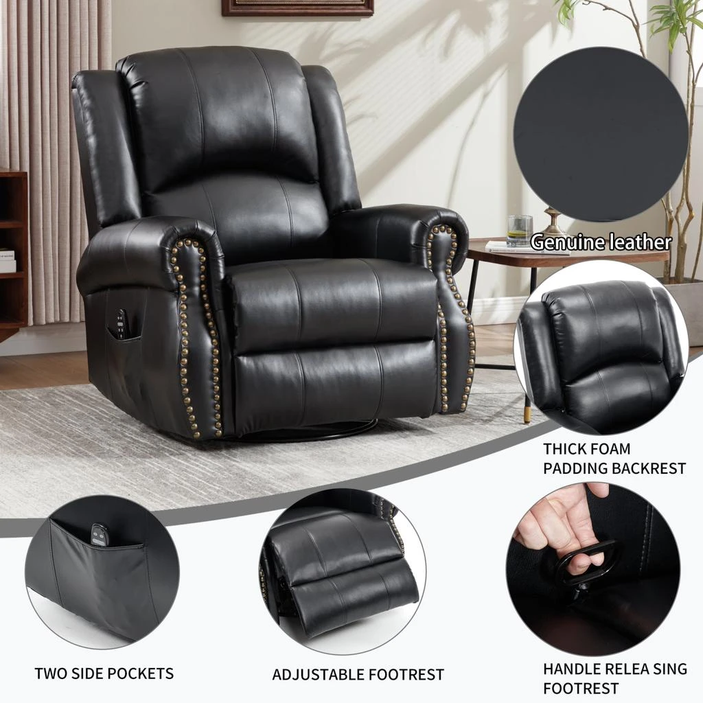 商品Streamdale Furniture|Streamdale Heat Massage Rocker Recliner Chair, Swivel Fabric, Black,价格¥4501,第4张图片详细描述