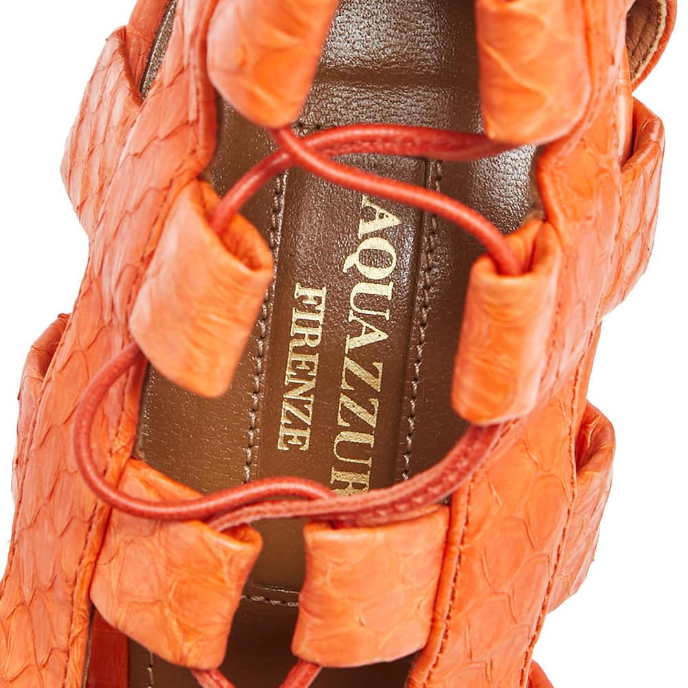 Aquazzura Orange Python Leather Amazon Lace Up Open Toe Sandals Size 40商品第7张图片规格展示