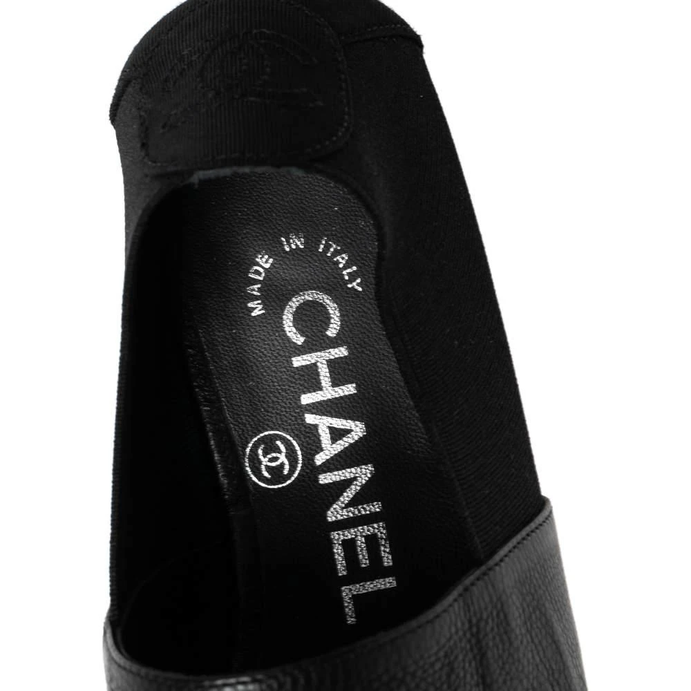 Chanel Black Leather, Fabric and Elastic Camellia Flats Size 37 商品