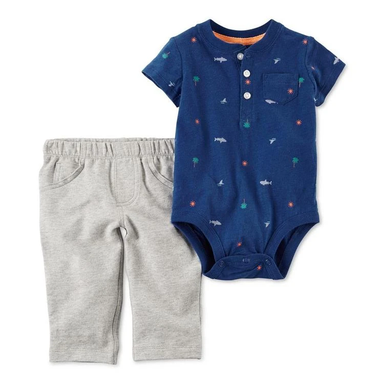 商品Carter's|2-Pc. Cotton Shark-Print Bodysuit & Pants Set, Baby Boys (0-24 months),价格¥58,第1张图片