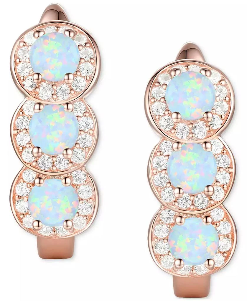 商品Macy's|Lab-Grown Opal (1/4 ct. t.w.) & Lab-Grown White Sapphire (1/4 ct. t.w.) Triple Halo Leverback Earrings in 14k Rose Gold-Plated Sterling Silver (Also in Lab-Grown Sapphire & Lab-Grown Ruby),价格¥374,第3张图片详细描述