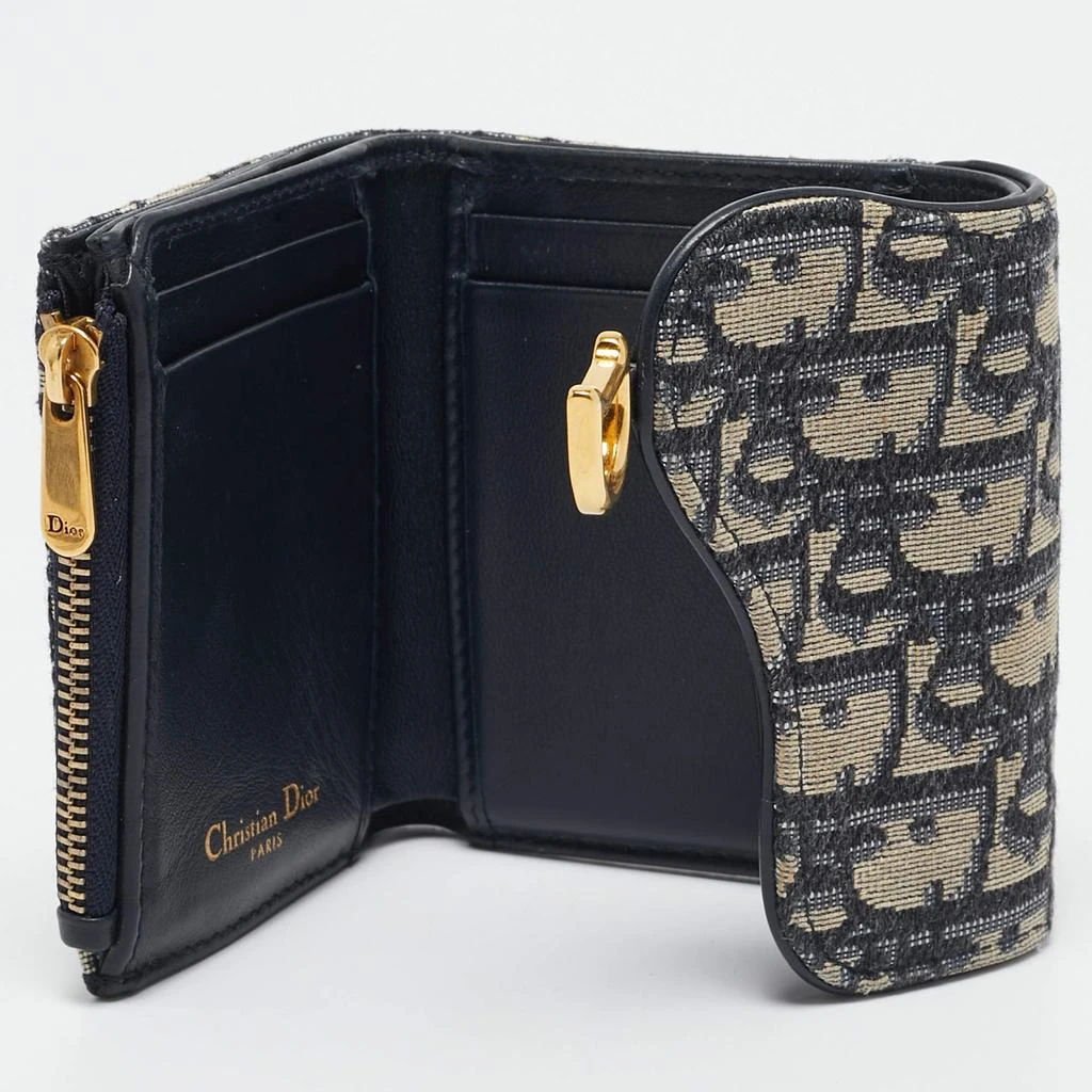 商品[二手商品] Dior|Dior Blue/Beige Oblique Canvas Saddle Lotus Wallet,价格¥3318,第2张图片详细描述