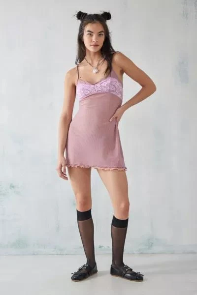 商品Urban Outfitters|UO Pink Mya Mesh & Lace Slip Dress,价格¥484,第2张图片详细描述