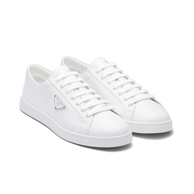 商品Prada|【预售3-7天】PRADA/普拉达  男士白色亮面皮革运动鞋2EE376_3F0E_F0009,价格¥5426,第4张图片详细描述