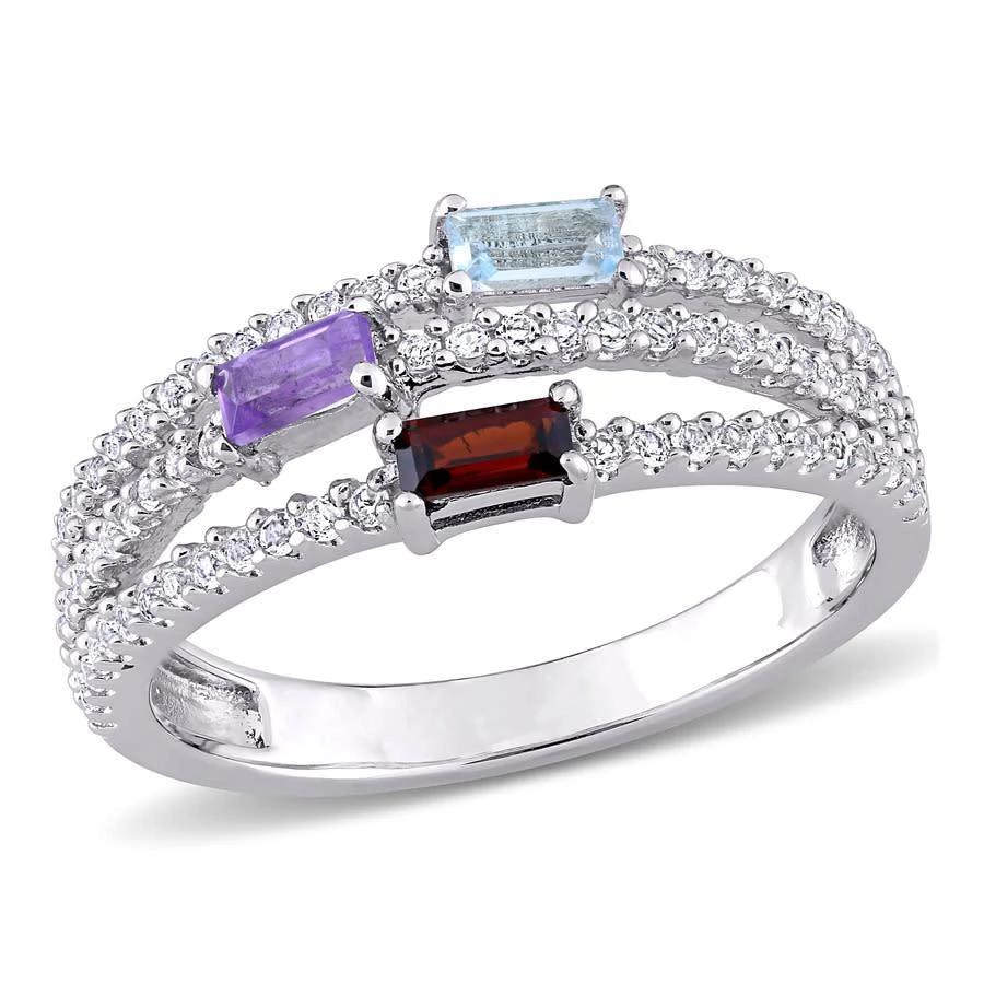 商品Amour|3/4 CT TGW Multi-Gemstone Split-Shank Ring in Sterling Silver,价格¥595,第1张图片