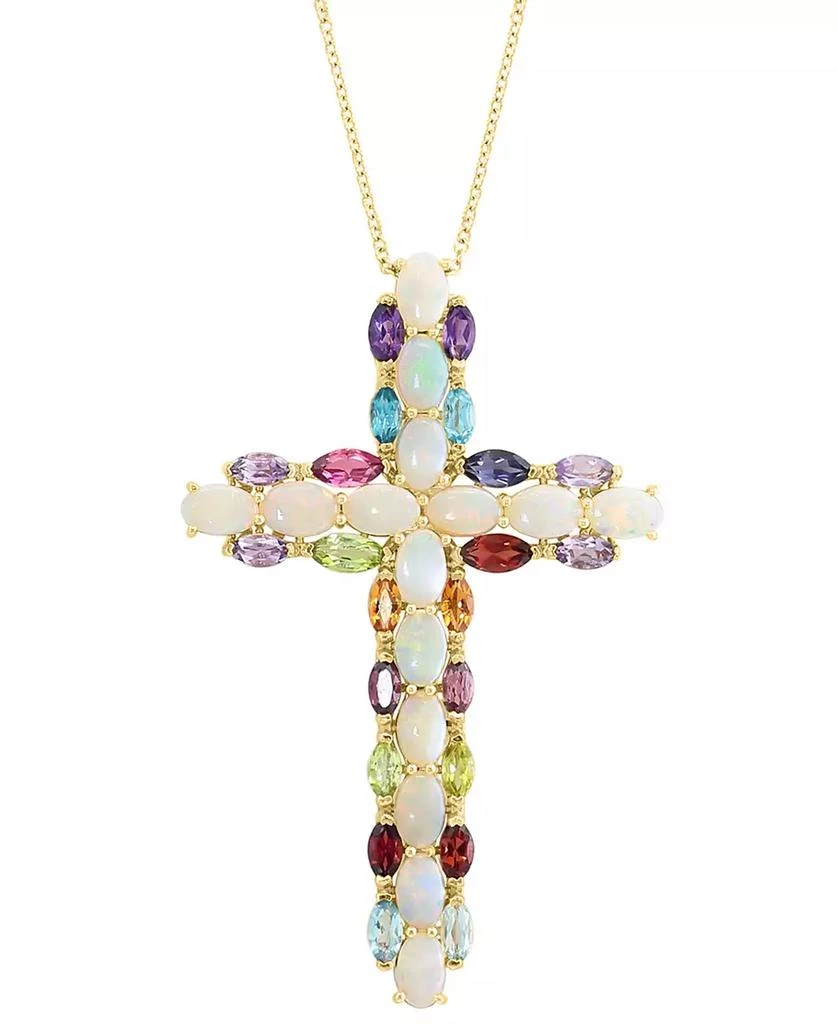 商品Effy|EFFY® Opal (5 ct. t.w.) & Multi-Gemstone (4-5/8 ct. t.w.) 18" Cross Pendant Necklace in 14k Gold,价格¥13418,第4张图片详细描述